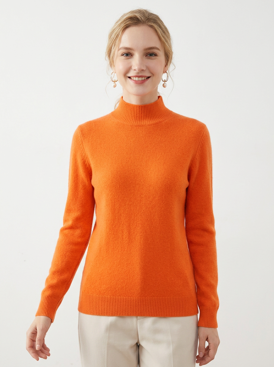 Women's Cashmere Mock-Neck Winter Sweater Slim-Fit Knit Pullover