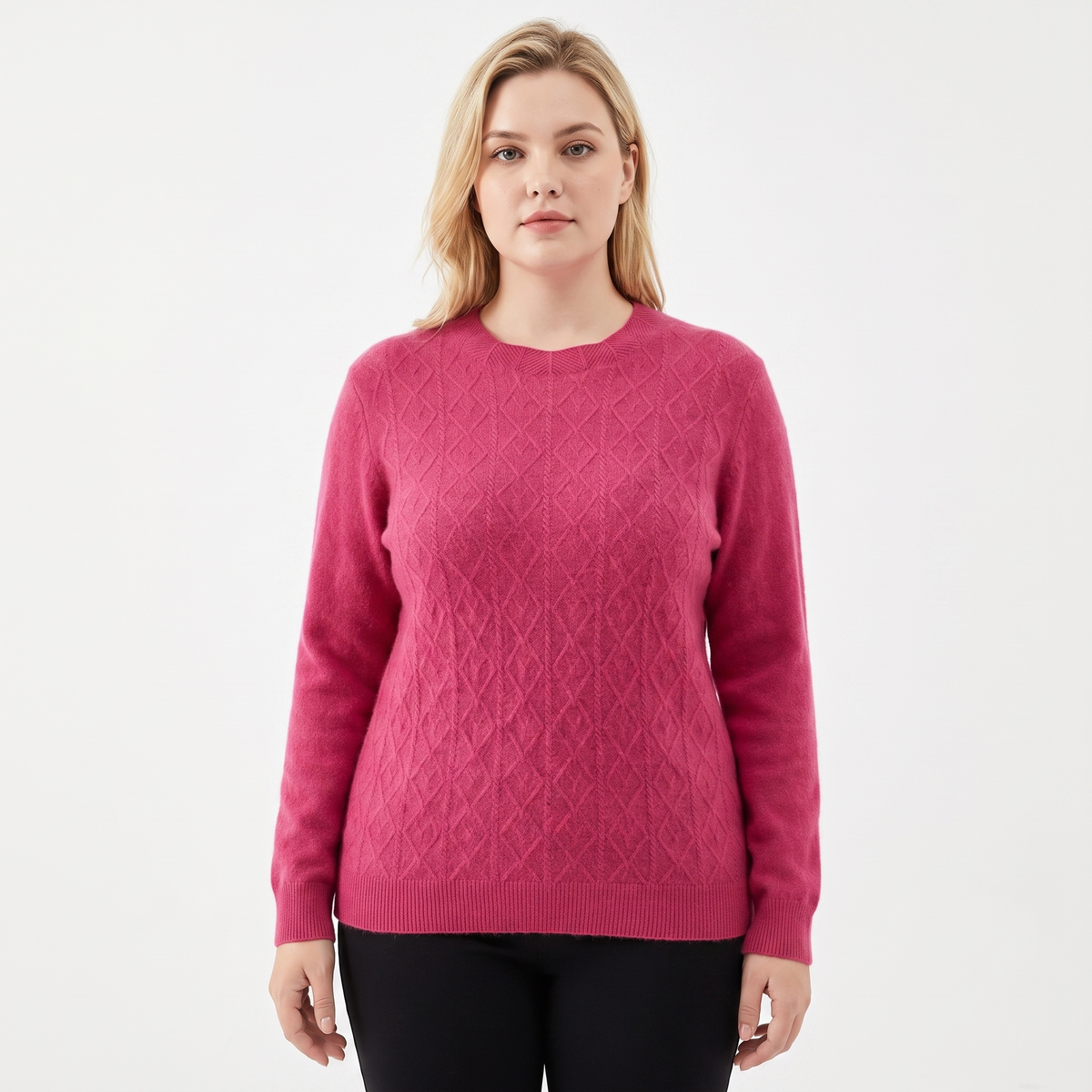 Women's Cable Knit Winter Sweater Crew-Neck Soft Wool Blend Pullover