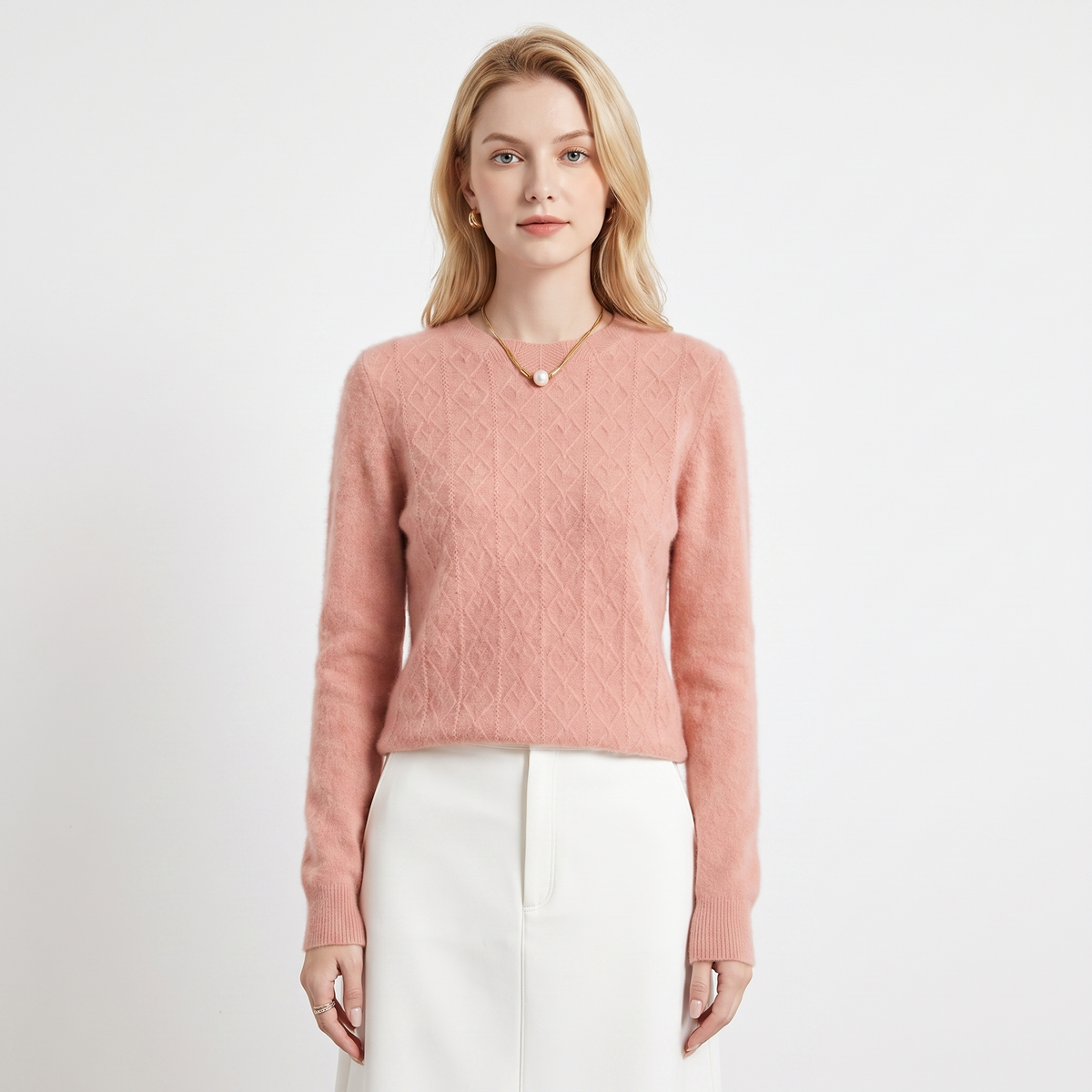 Women's Cable Knit Winter Sweater Crew-Neck Soft Wool Blend Pullover