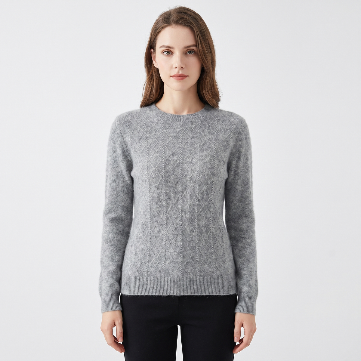 Women's Cable Knit Winter Sweater Crew-Neck Soft Wool Blend Pullover