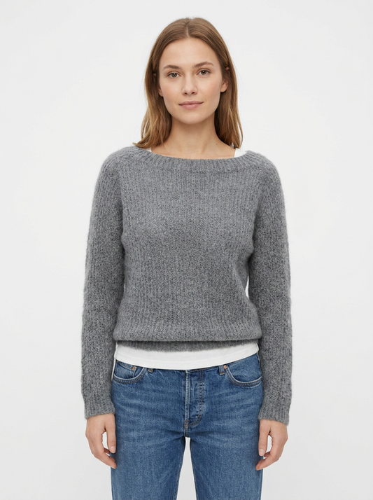 Women's Boat-Neck Winter Sweater Fuzzy Knit Relaxed-Fit Pullover