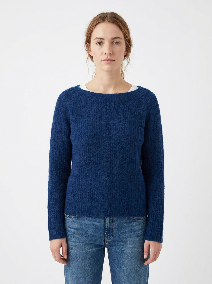 Women's Boat-Neck Winter Sweater Fuzzy Knit Relaxed-Fit Pullover