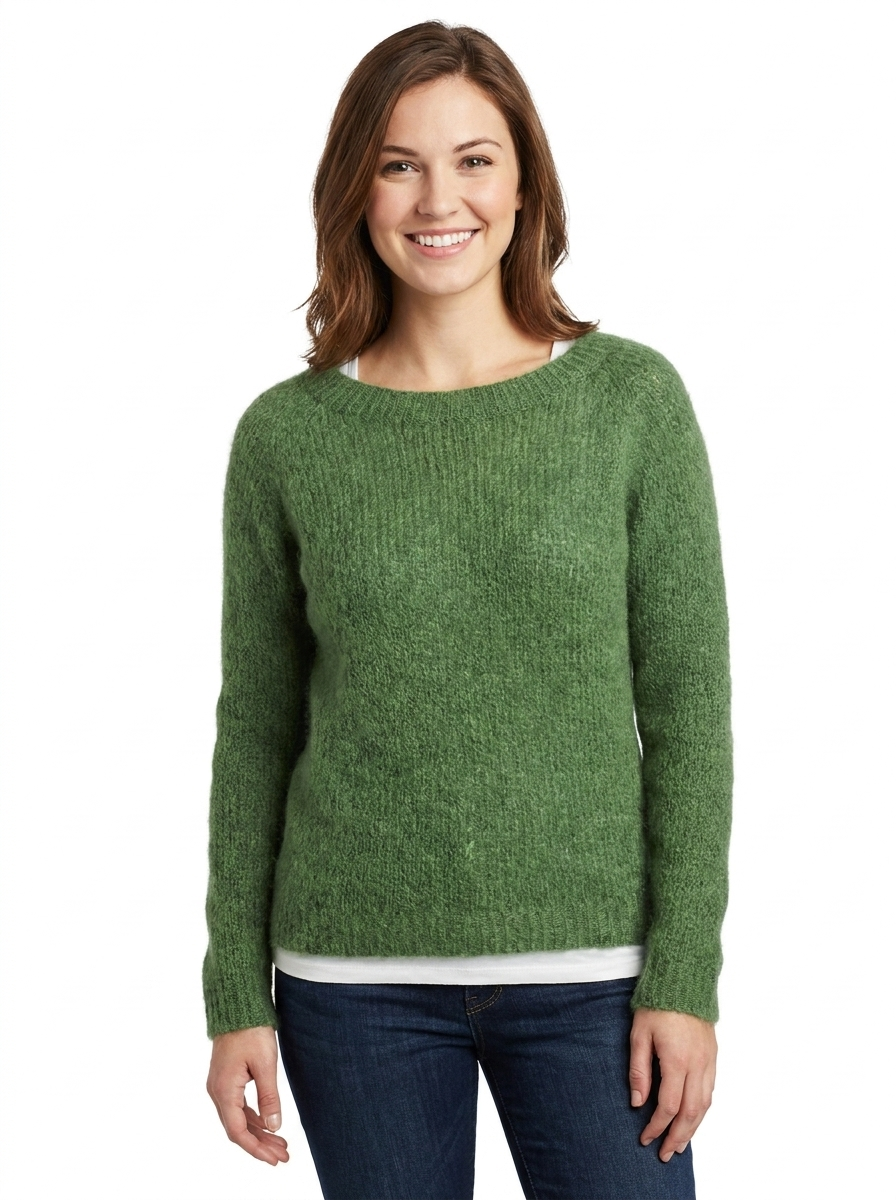 Women's Boat-Neck Winter Sweater Fuzzy Knit Relaxed-Fit Pullover