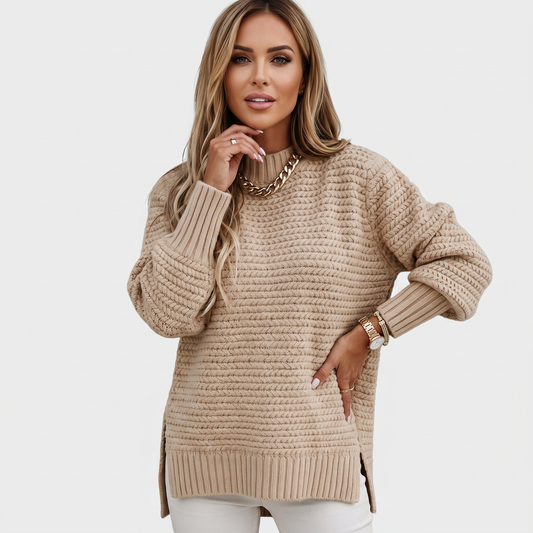 Women's Chunky Knit Winter Sweater Oversized Mock-Neck Pullover