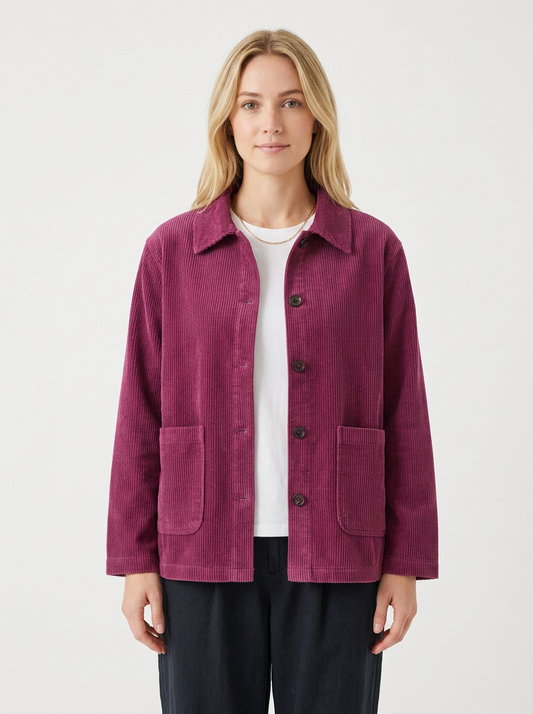 Women's Corduroy Jacket Button-Up Collared Utility Autumn Coat