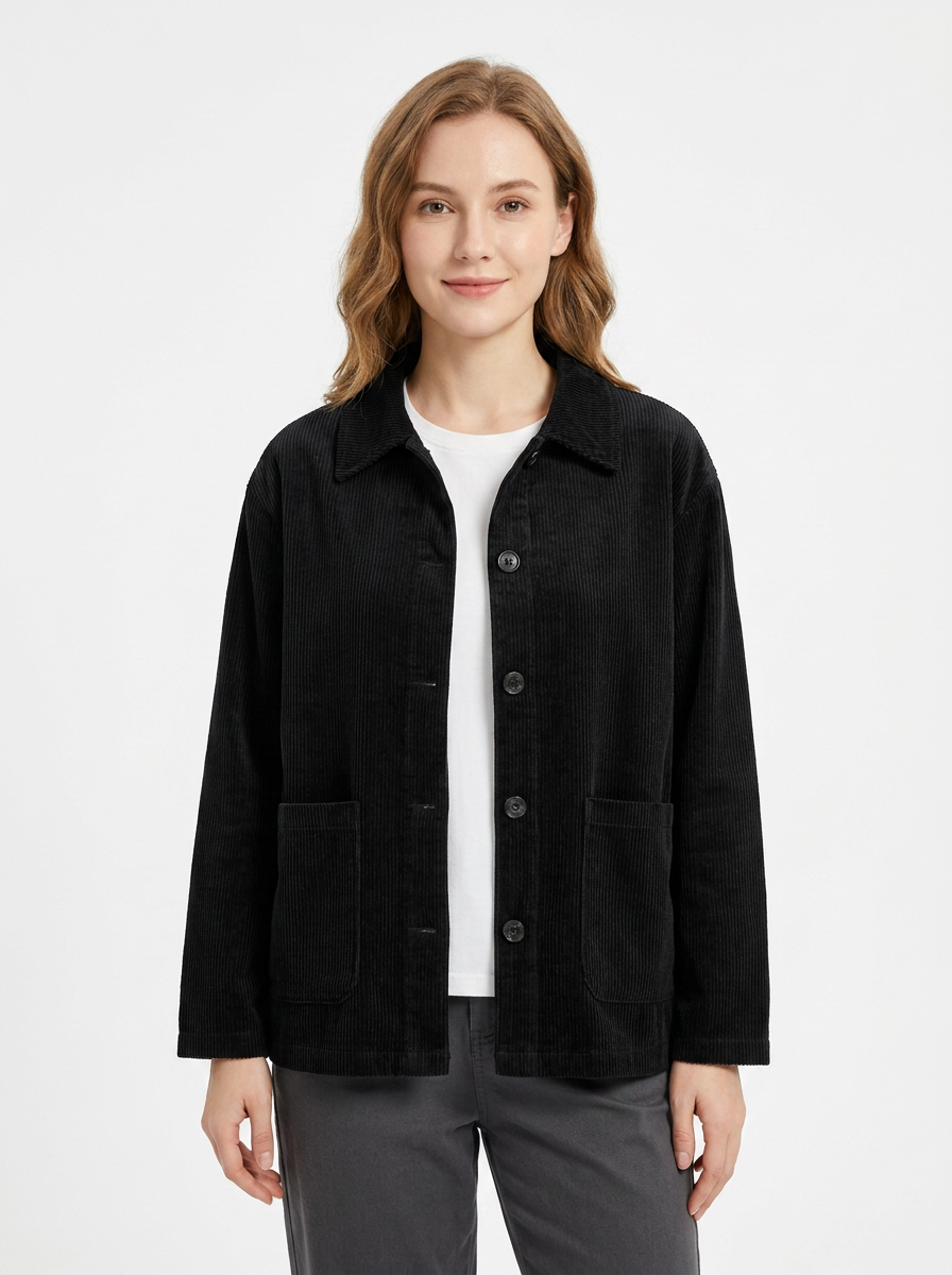 Women's Corduroy Jacket Button-Up Collared Utility Autumn Coat
