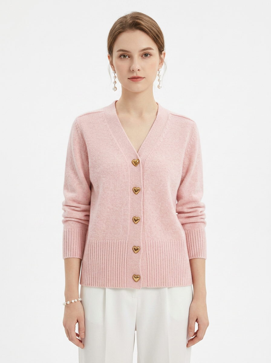 Women's V-Neck Sweater Heart Button Knit Winter Cardigan