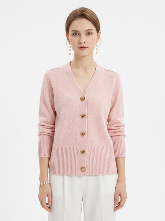 Women's V-Neck Sweater Heart Button Knit Winter Cardigan