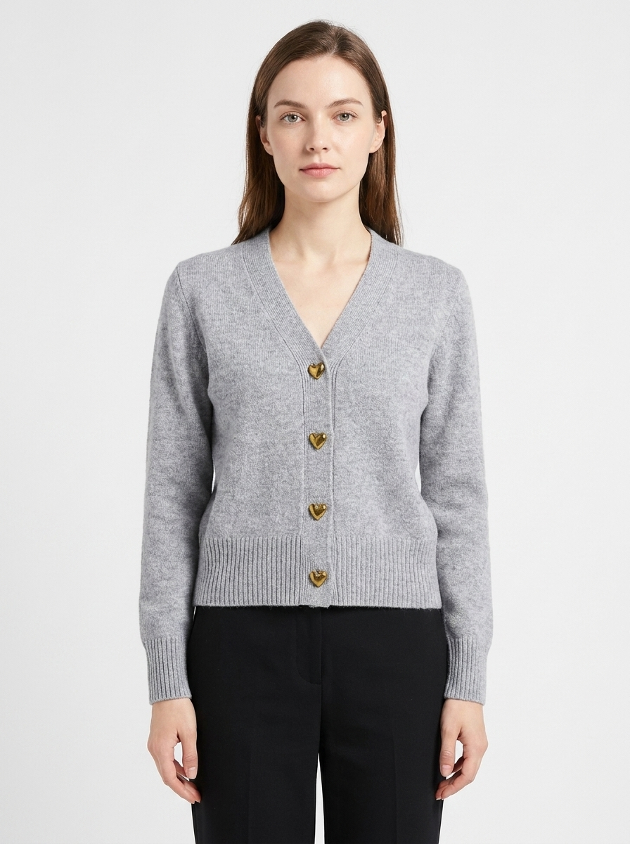 Women's V-Neck Sweater Heart Button Knit Winter Cardigan