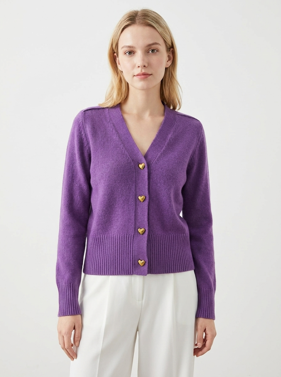 Women's V-Neck Sweater Heart Button Knit Winter Cardigan