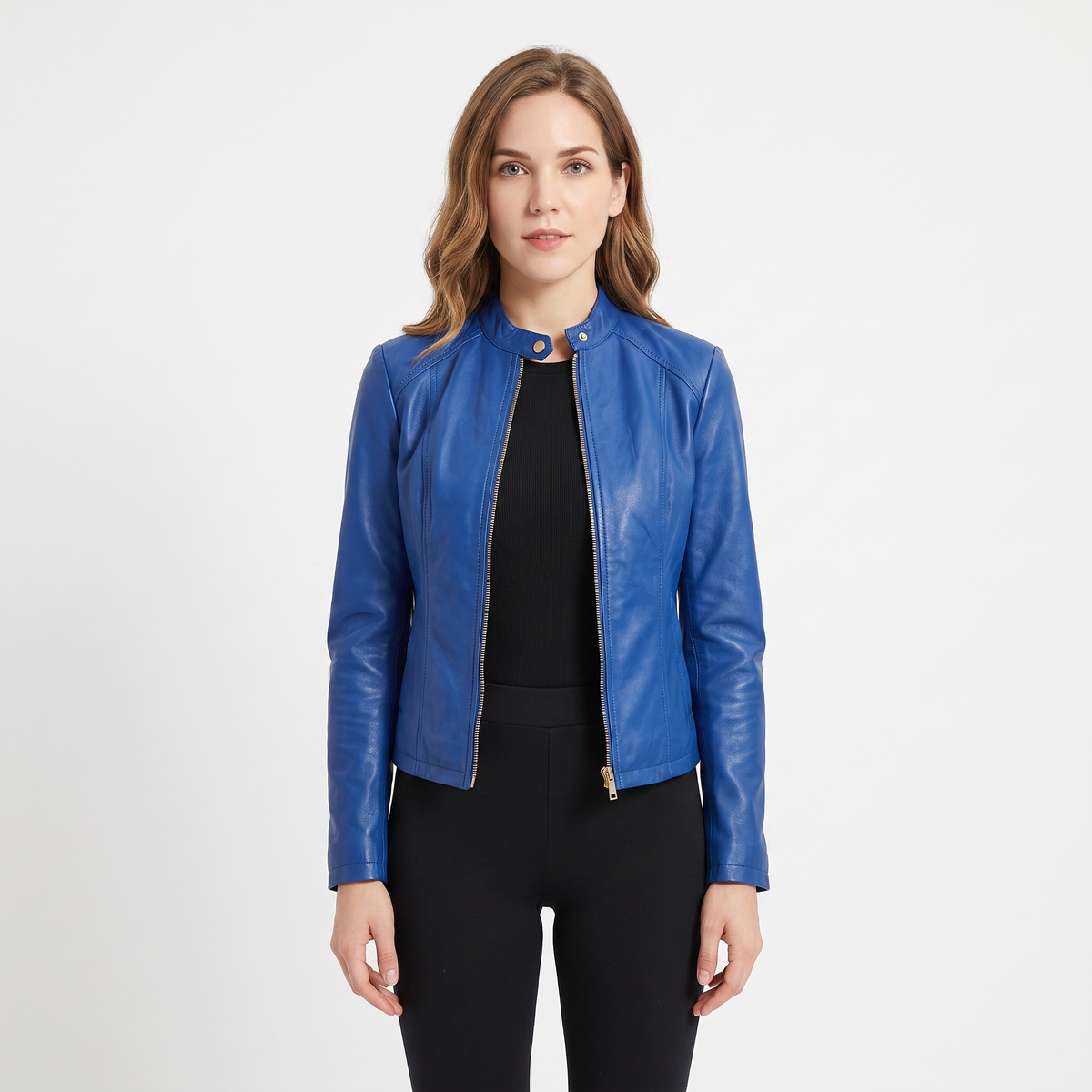 Women's Leather Moto Fitted Zip-Up Biker Autumn Jacket