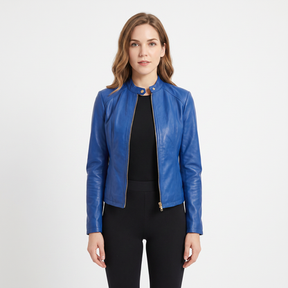 Women's Leather Moto Fitted Zip-Up Biker Autumn Jacket