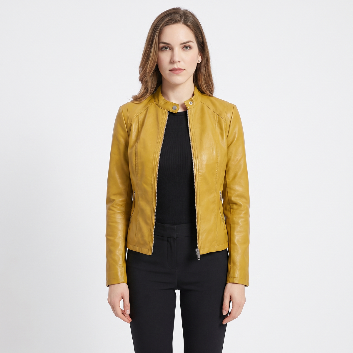 Women's Leather Moto Fitted Zip-Up Biker Autumn Jacket