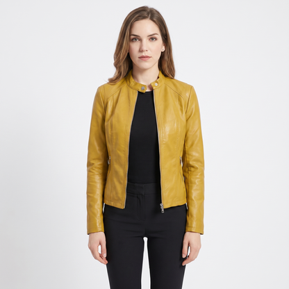 Women's Leather Moto Fitted Zip-Up Biker Autumn Jacket