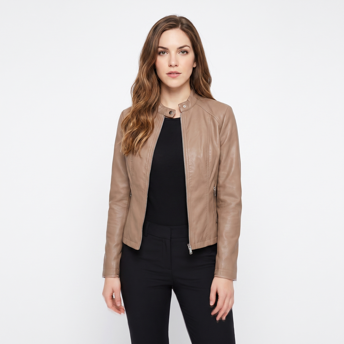 Women's Leather Moto Fitted Zip-Up Biker Autumn Jacket