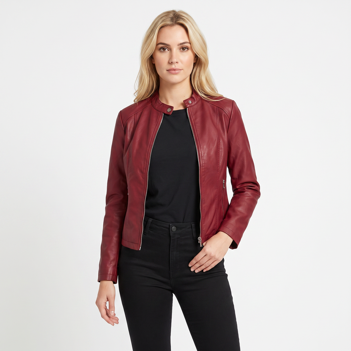 Women's Leather Moto Fitted Zip-Up Biker Autumn Jacket