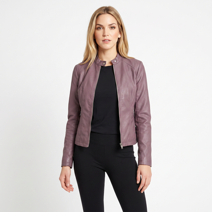 Women's Leather Moto Fitted Zip-Up Biker Autumn Jacket