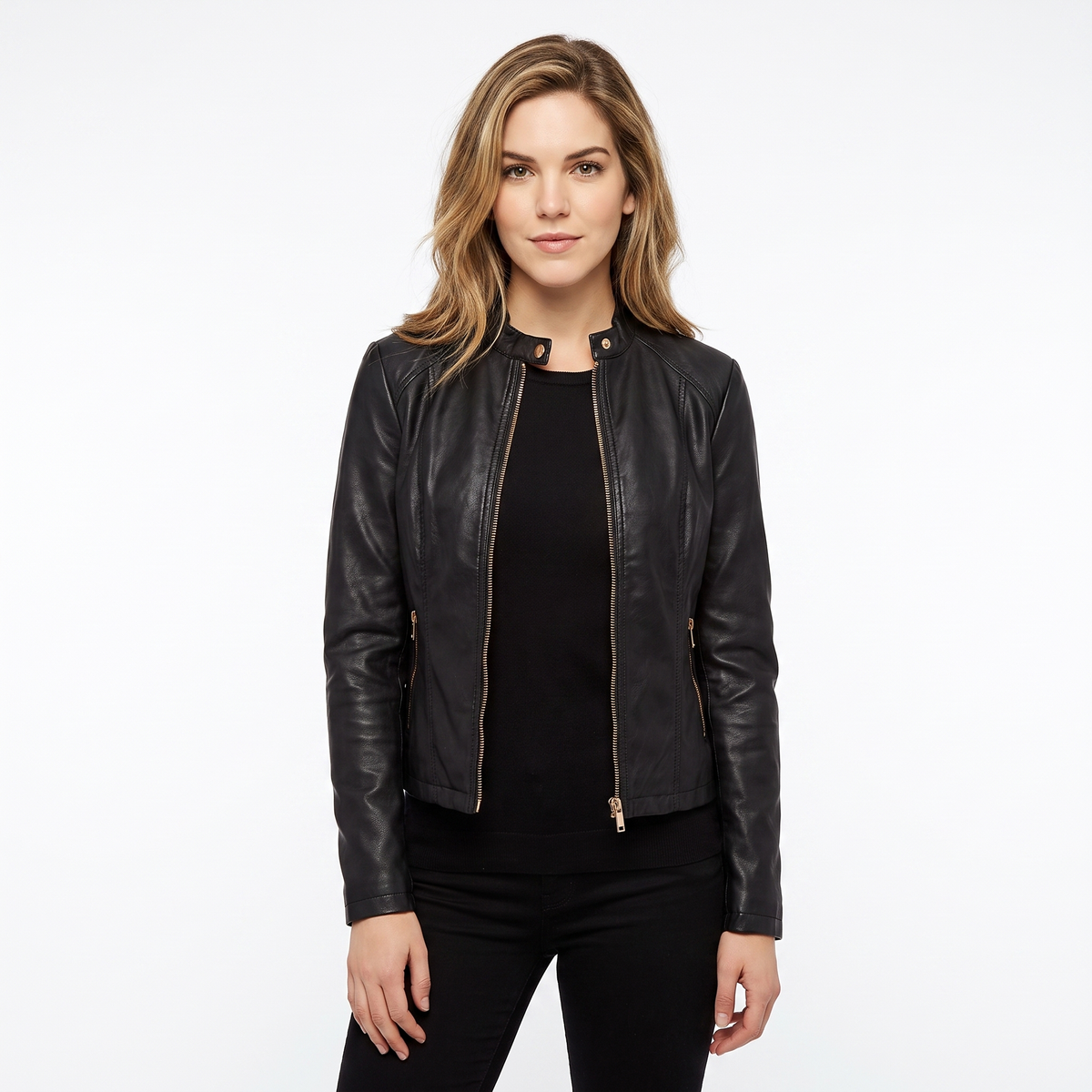Women's Leather Moto Fitted Zip-Up Biker Autumn Jacket