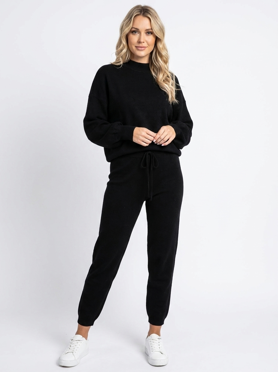 Completo tuta da donna con maniche a palloncino in maglia e pantaloni