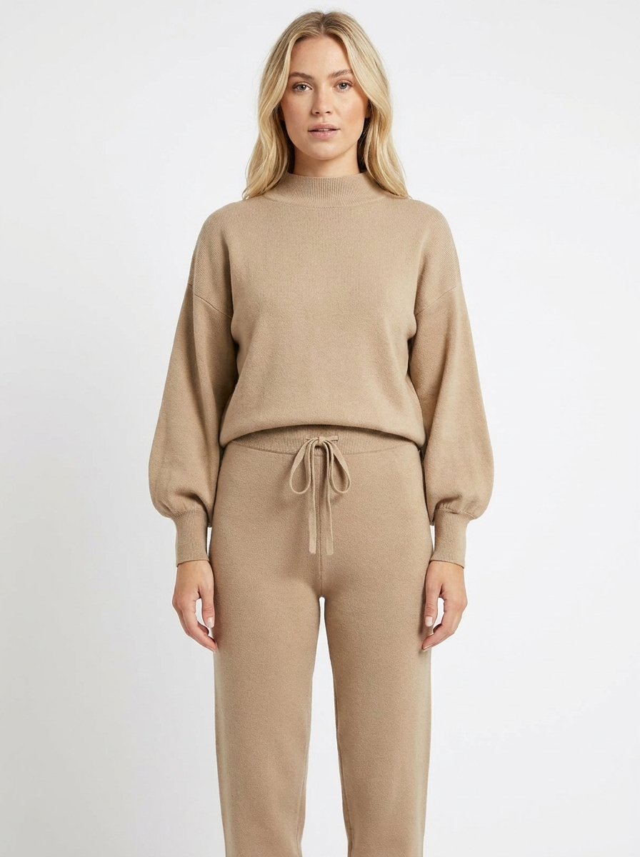 Completo tuta da donna con maniche a palloncino in maglia e pantaloni