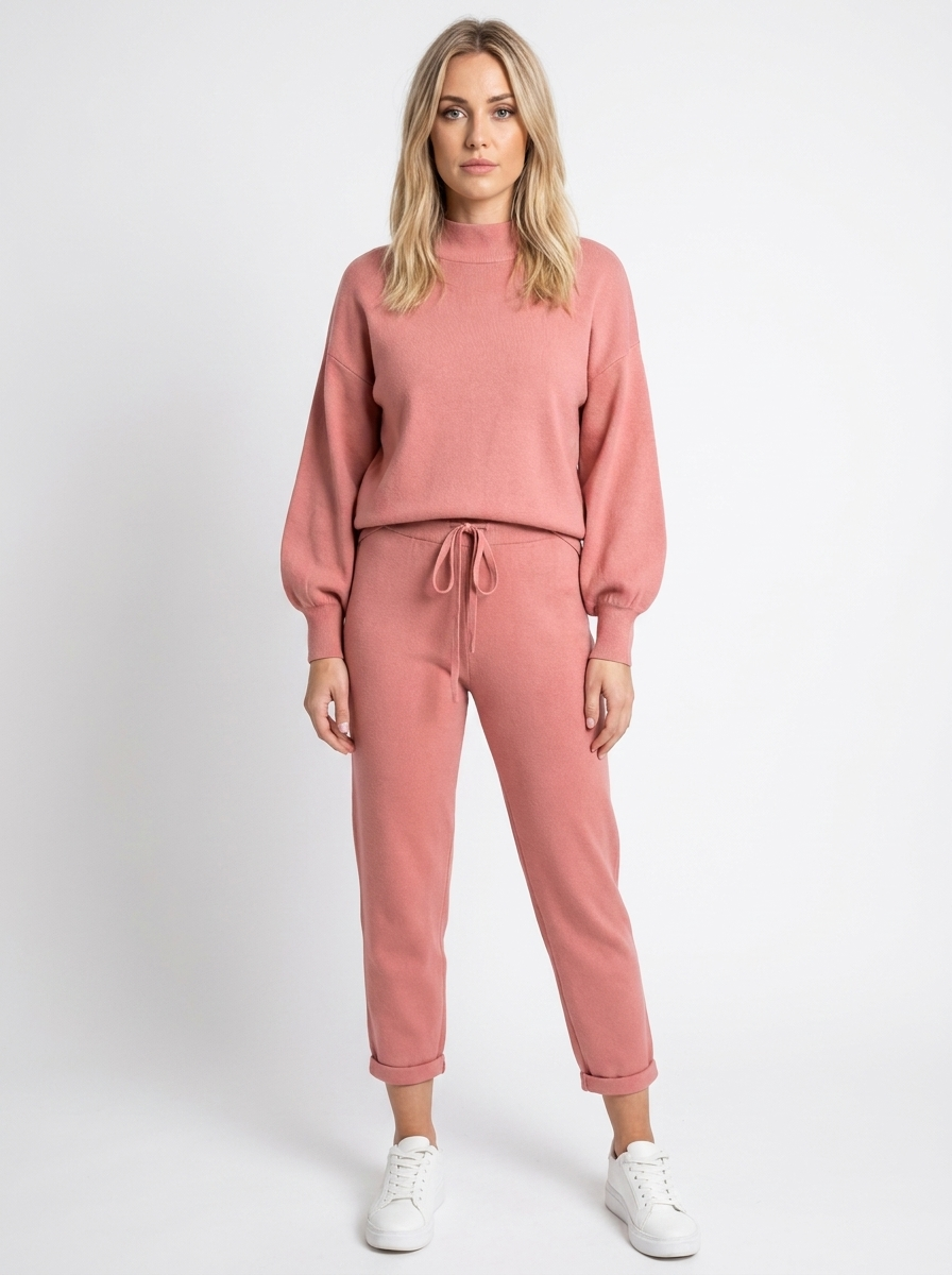 Completo tuta da donna con maniche a palloncino in maglia e pantaloni