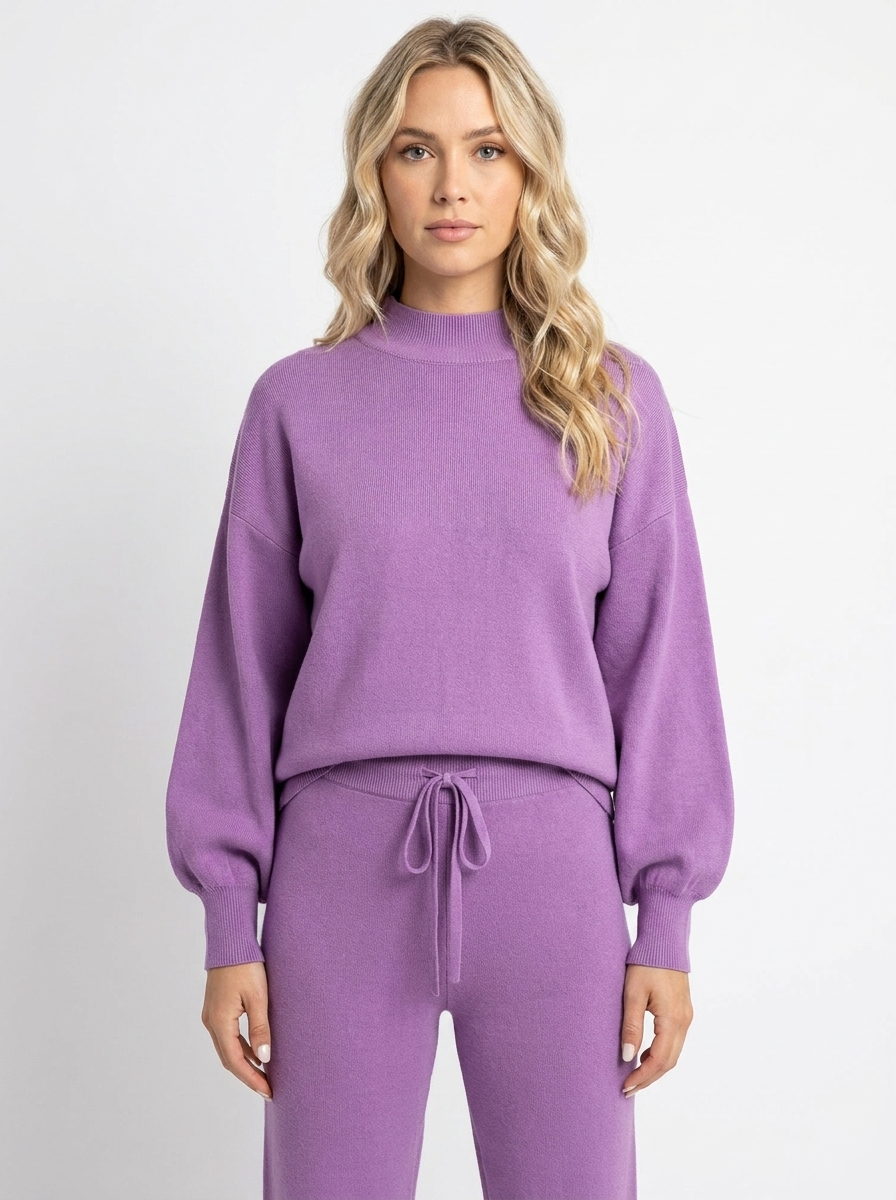 Completo tuta da donna con maniche a palloncino in maglia e pantaloni