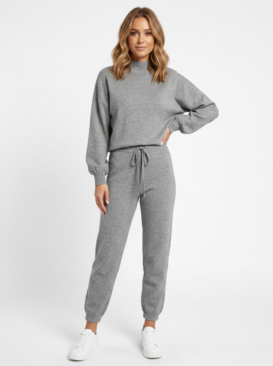 Completo tuta da donna con maniche a palloncino in maglia e pantaloni