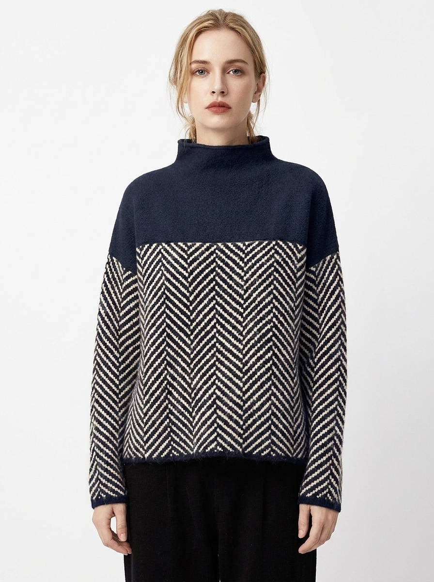 Women's Herringbone Turtleneck Winter Sweater Oversized Knit Pullover