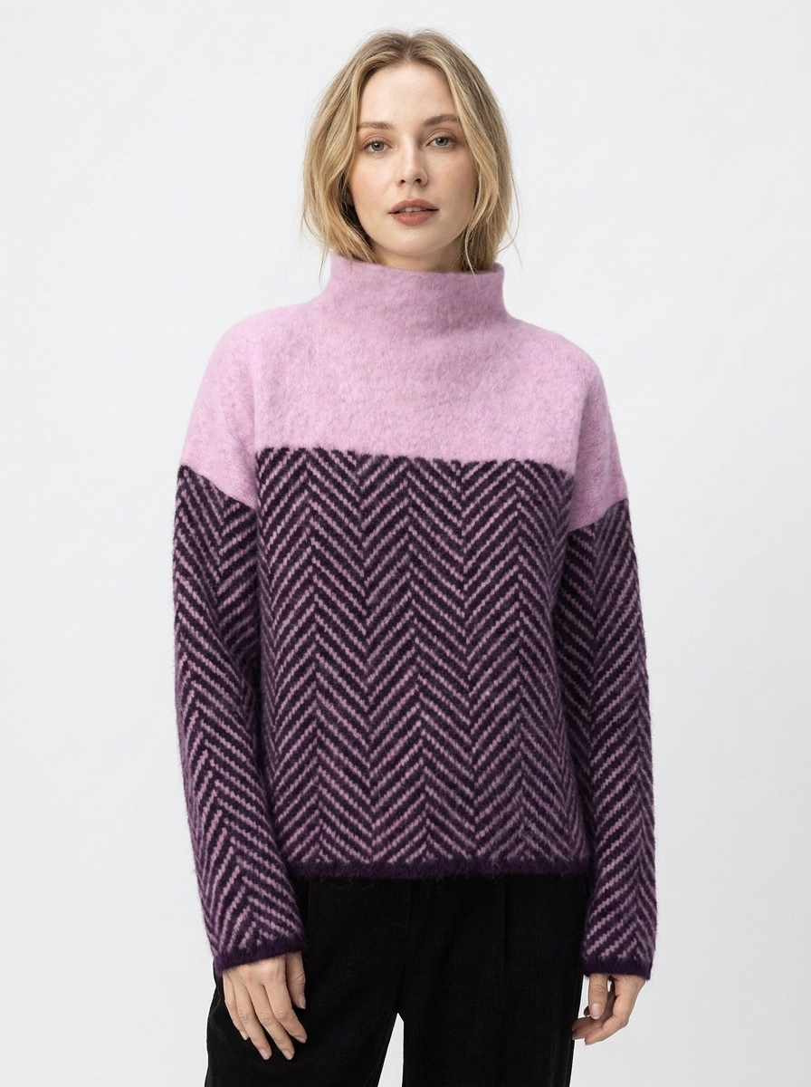 Women's Herringbone Turtleneck Winter Sweater Oversized Knit Pullover