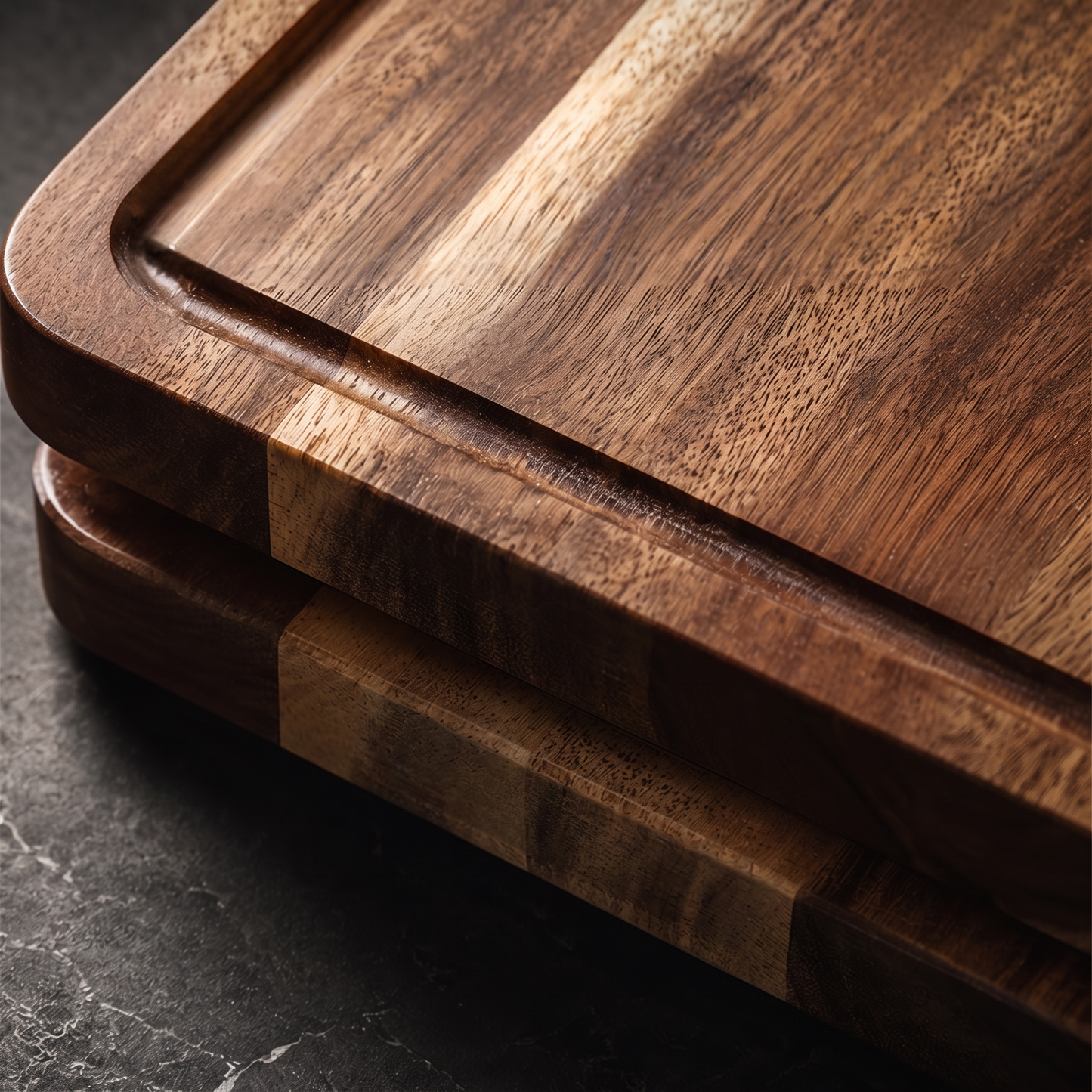 Natural Acacia Wood Cutting Board with Storage Rack — Thick Solid Wood Chopping Board with Juice Groove