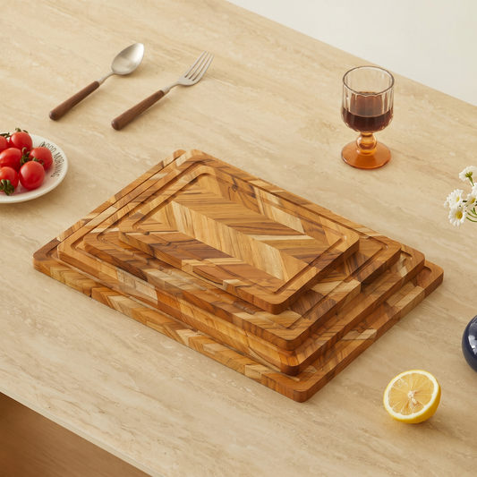 Teak End-Grain Butcher Block — 38mm Thick Chopping Board with Juice Groove & Recessed Handles