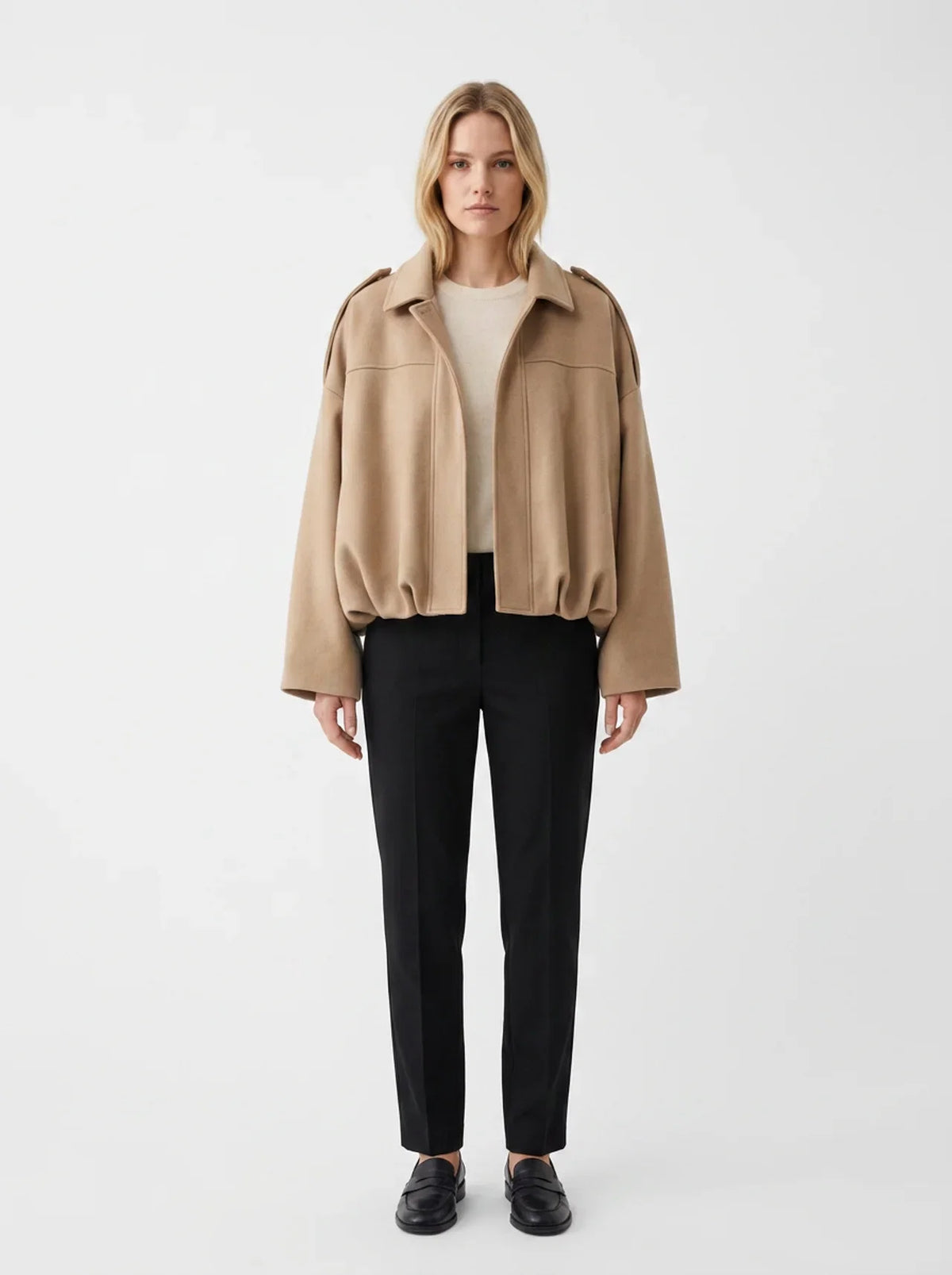 Women's Oversized Bomber Autumn Jacket Balloon Sleeve Cropped Zip-Up