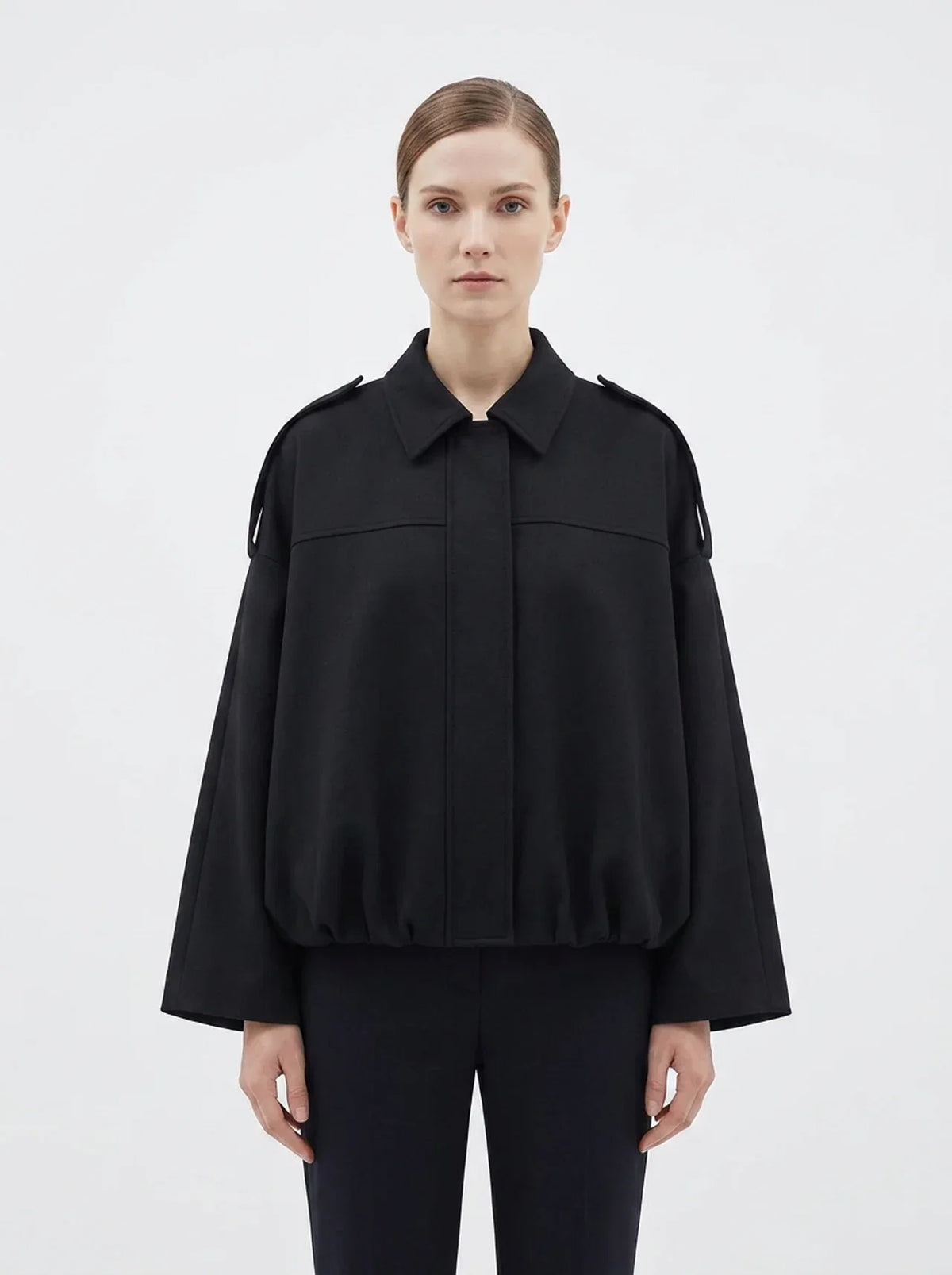 Women's Oversized Bomber Autumn Jacket Balloon Sleeve Cropped Zip-Up