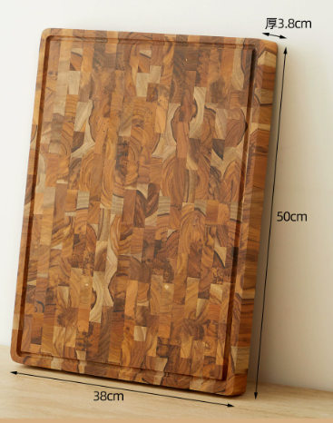 Teak End-Grain Butcher Block — 38mm Thick Chopping Board with Juice Groove & Recessed Handles