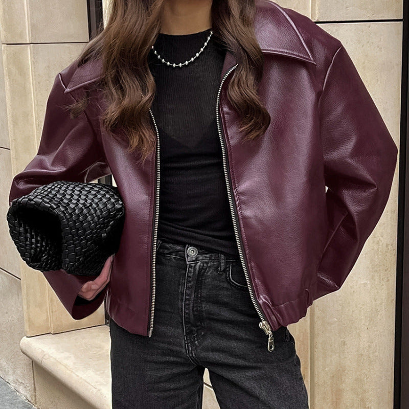 Women's Faux Leather Oversized Bomber Autumn Jacket