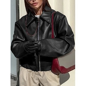 Women's Faux Leather Oversized Bomber Autumn Jacket