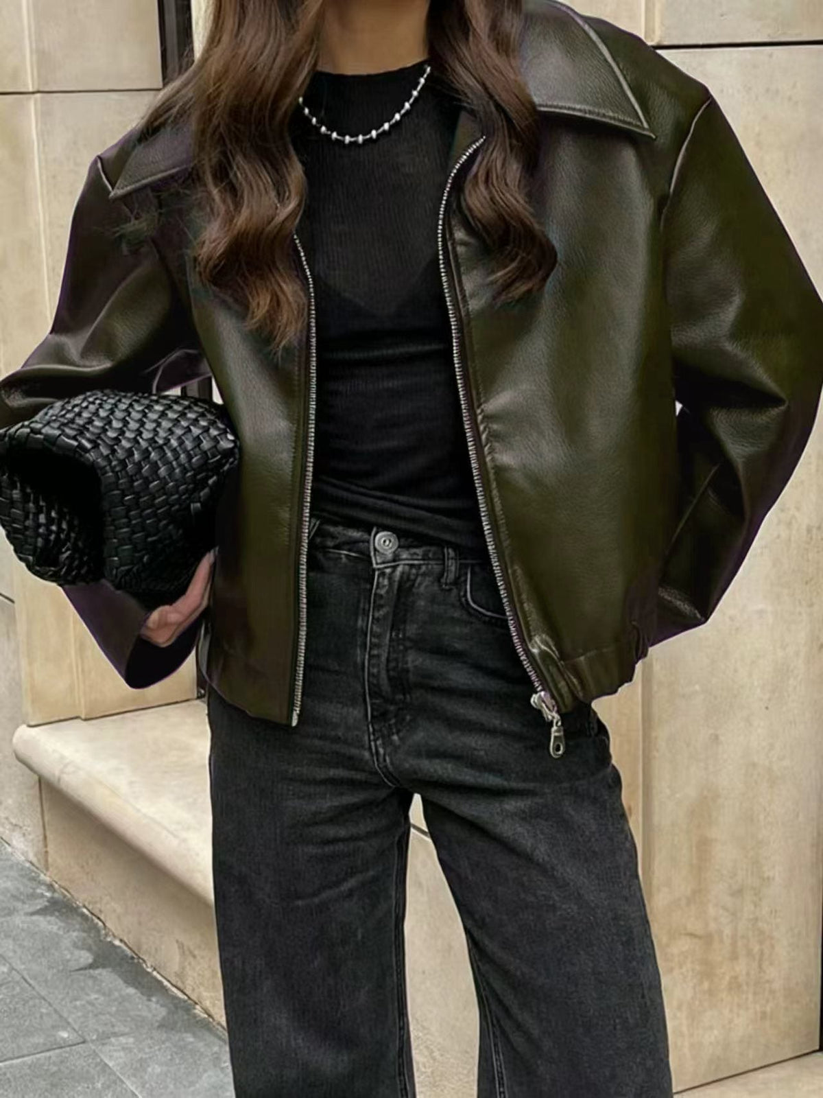 Women's Faux Leather Oversized Bomber Autumn Jacket