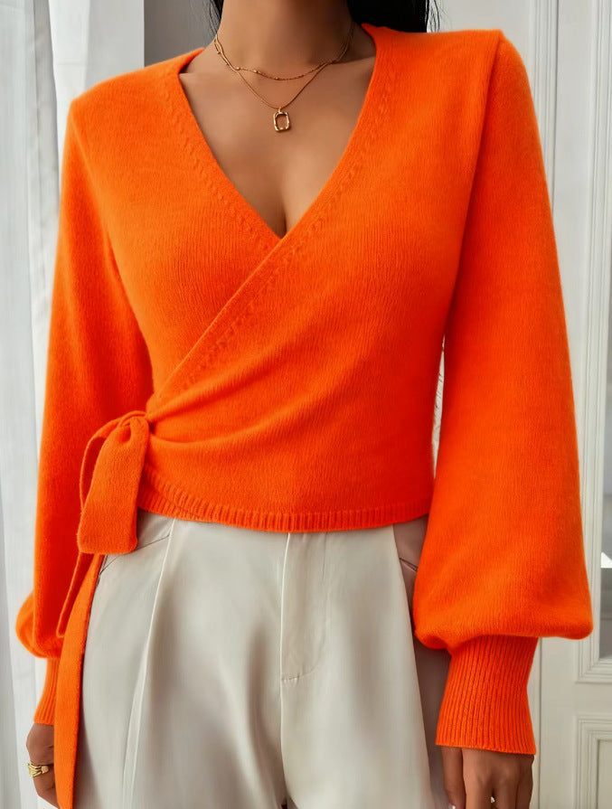 Women's V-Neck Long-Sleeve Knit Layer Winter Top