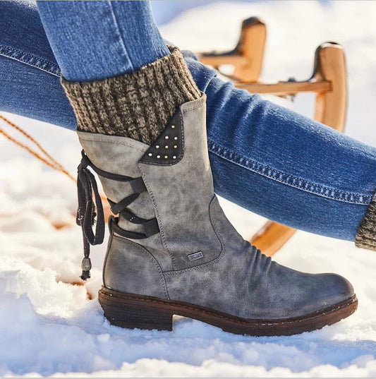 Women's Retro Vintage Buckle Strap Leather Ankle Winter Boots